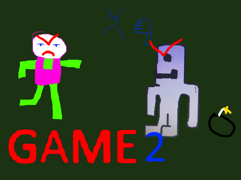 a slightly edited cartoony picture of an angry person running up to another angry person that has a bomb with the text 'GAME 2' at the bottom
